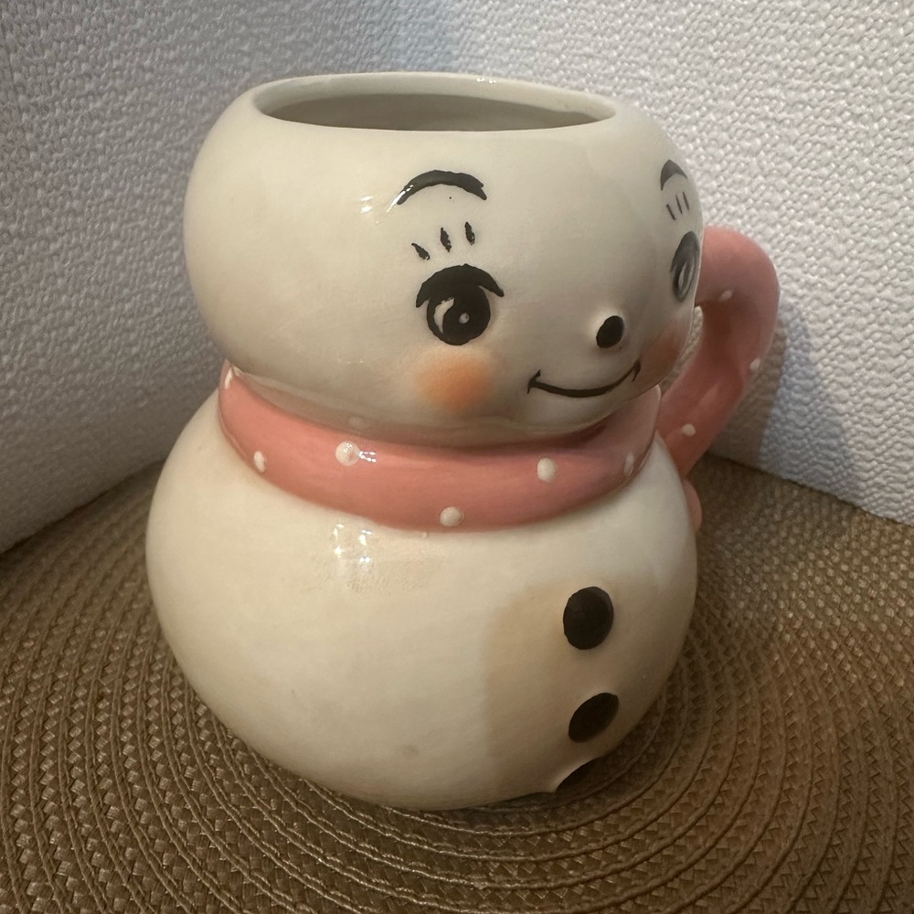 Whimsical Snowman Ceramic Mug with Pink Handle - Picture 9 of 9